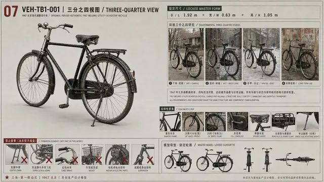 载具与特殊 · 1967 北京老式通勤自行车 · 3/4 视图