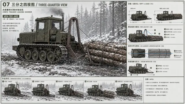 载具与特殊 · 兵团履带式集材拖拉机 · 3/4 视图