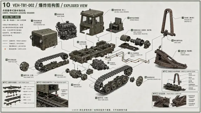 载具与特殊 · 兵团履带式集材拖拉机 · 爆炸图