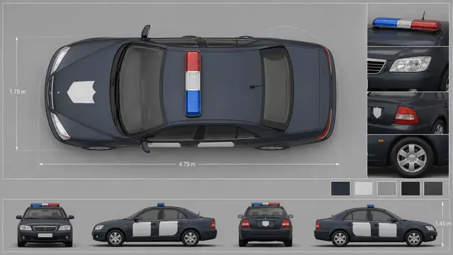 载具与特殊 · 夜巡警用轿车 · 顶视图